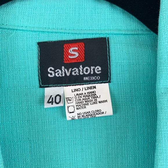 𝅺Guayabera Shirt Long Sleeve 100% Linen Teal NWOT - Picture 6 of 13